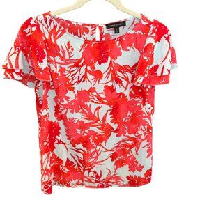 Banana Republic Women’s Red Floral Print Blouse Flutter Sleeve Top Size S